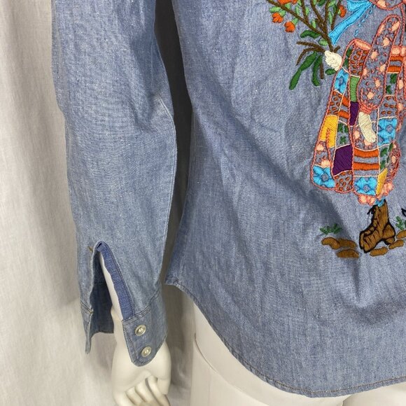 VTG Levi's Orange Tab Button Down Embroidered Girl Chambray Shirt sz 7/8 "Mary" - Picture 13 of 15
